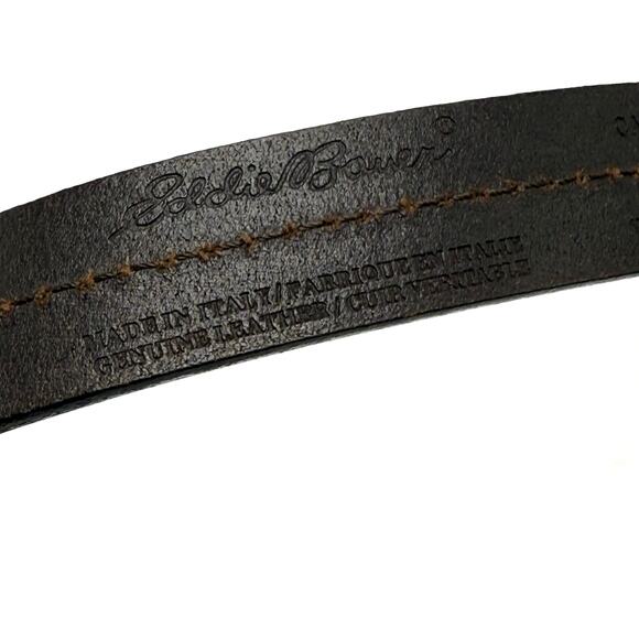 Eddie Bauer Brown Italian Leather Belt 34 Solid Brass Buckle Center Stitch Italy - Picture 6 of 9